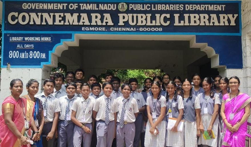 On the occasion of National Library Day (Aug.12), students from Velammal Vidyalaya, Karambakkam embarked on a meaningful educational journey to Connemara Public Library, one of the oldest and most esteemed libraries in the country. The visit was aimed to instill a love for reading and learning among the young minds. The library, with its impressive collection of rare books, historical manuscripts, and contemporary literature, left the students in awe and sparked their interest in diverse fields of knowledge.
