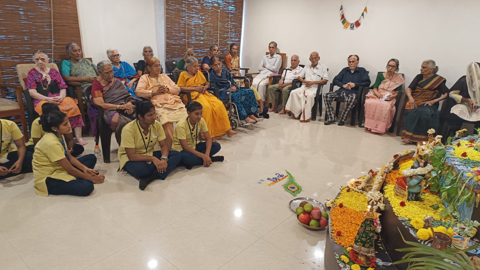 Athulya Senior Care Hosts Janmashtami Celebration Athulya Senior Care, one of the Senior Care facility dedicated to enriching the lives of its cherished residents, is thrilled to have hosted Janmashtami celebrations on September 7. The event brought in joy, spirituality, and cultural richness to the residents in a safe and festive environment. Janmashtami, the birth anniversary of Lord Krishna, holds great significance in Indian culture. Athulya Senior Care recognizes the importance of preserving and sharing these cultural traditions with its residents, and the Janmashtami celebration is a testament to this commitment. The celebration included traditional Puja and prayers as Athulya Senior Care created a sacred space for residents to perform Janmashtami rituals, offering prayers, and seeking blessings for peace and prosperity. Residents had the opportunity to enjoy classical music and dance performances that pay homage to Lord Krishna. The event was filled with soul-stirring melodies and Bhajan singing. The facility was adorned with beautiful decorations like flowers and rangoli that captured the essence of Janmashtami, immersing residents in the festive spirit. A delightful spread of Janmashtami prasadam, including sweets and savories, was offered to residents, allowing them to savor the flavors of this special day. Janmashtami at Athulya Senior Care was an opportunity for residents to come together with their families and the wider community, strengthening bonds and creating lasting memories. Krishna Kavya (Co - Founder, Athulya Senior Care), expressed his excitement about the event, saying, "Janmashtami is a time of reflection, devotion, and celebration. At Athulya Senior Care, we are committed to providing our residents with the opportunity to connect with their cultural heritage and experience the joy of festivities in a warm and welcoming atmosphere.” Athulya Senior Care is dedicated to ensuring the safety and well being of its residents during the Janmashtami celebration, and followed all necessary protocols to create a secure environment. The celebration aimed to enhance the residents' quality of life, allowing them to create lasting memories and continue their cultural traditions.