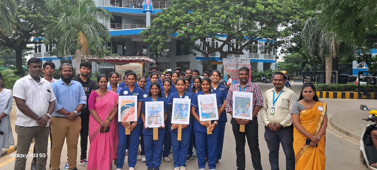 Celebration of World Occupational Therapy Day Saveetha College of Occupational Therapy, Thandalam celebrated World Occupational Therapy Day (Oct. 27) and Indian OT month. The program started with flag hoisting followed by which the awareness Walkathon with banners as an awareness rally was taken place. Various programs were conducted. The Students showcased their talents and created an awareness by flashmobs and other cultural activities.