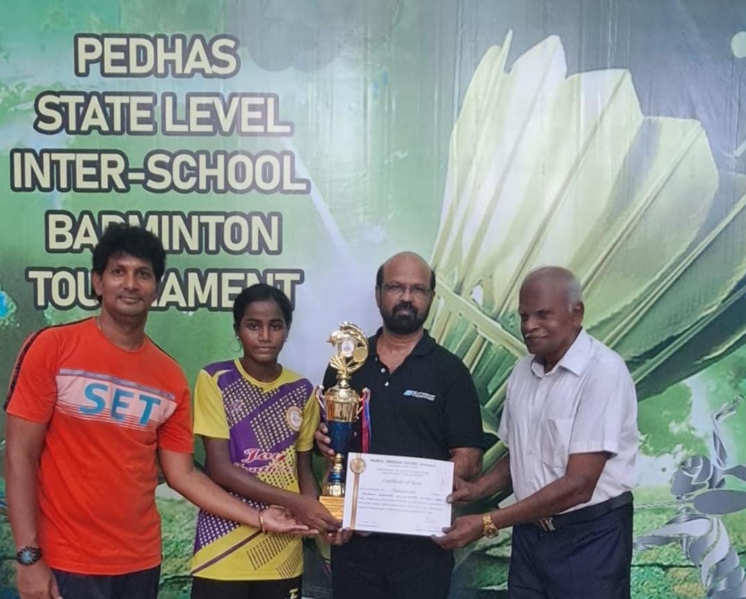 Achievement in Badminton Mahalakshmi of Std.10, Velammal Vidyalaya, Alapakkam won the overall championship in Under 17 girls category,conducted by Pedha State Level Interschool Badmiton Tournament.